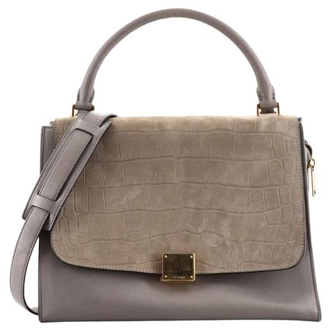 celine medium croc trapeze bag|CELINE Crocodile Embossed Nubuck Medium Trapeze Grey.